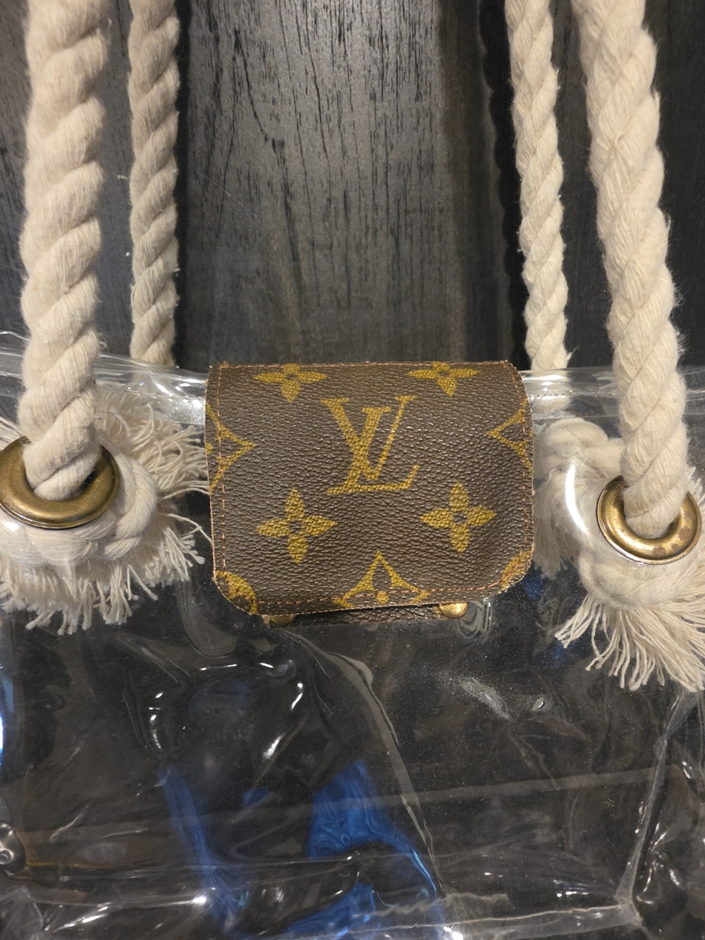 Luxury-Inspired Clear Tote with Rope Handles - Brown Accent - Picture 5 of 6